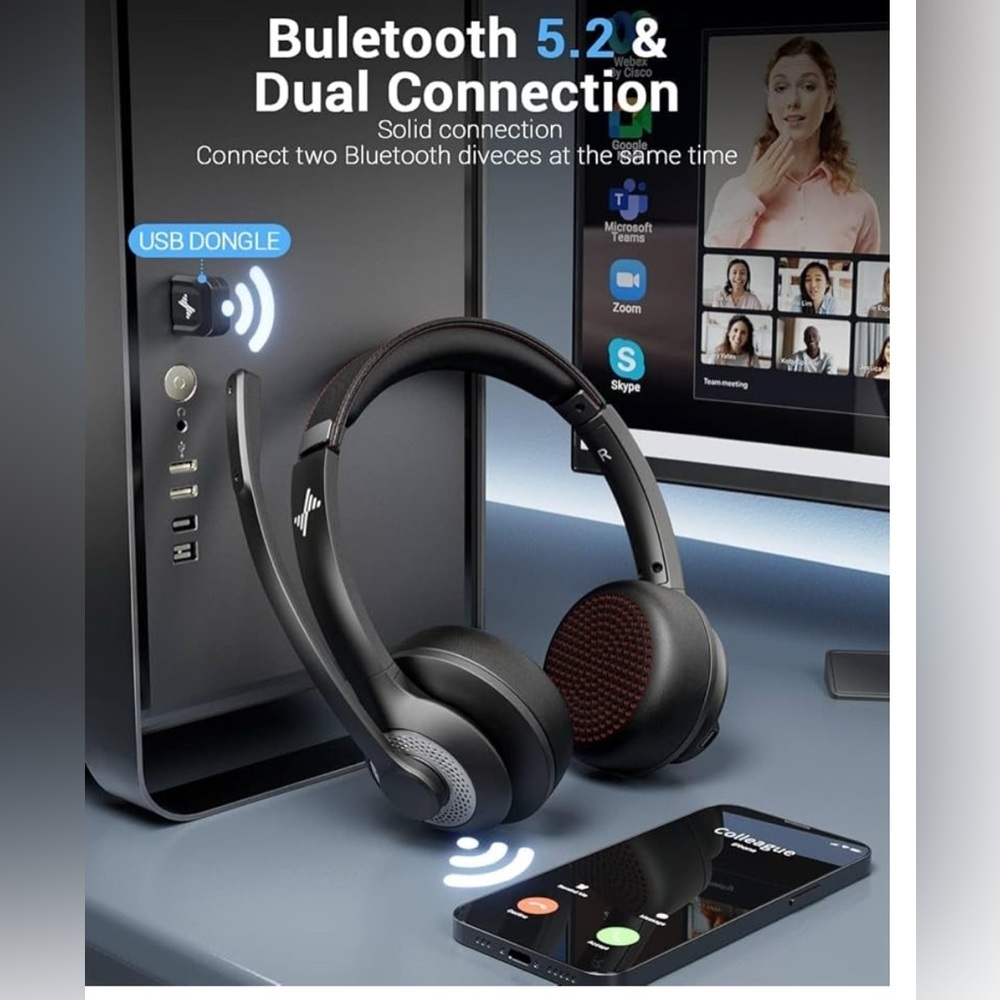 Wireless Over-Ear Headphones with Bluetooth 5.2 - Black